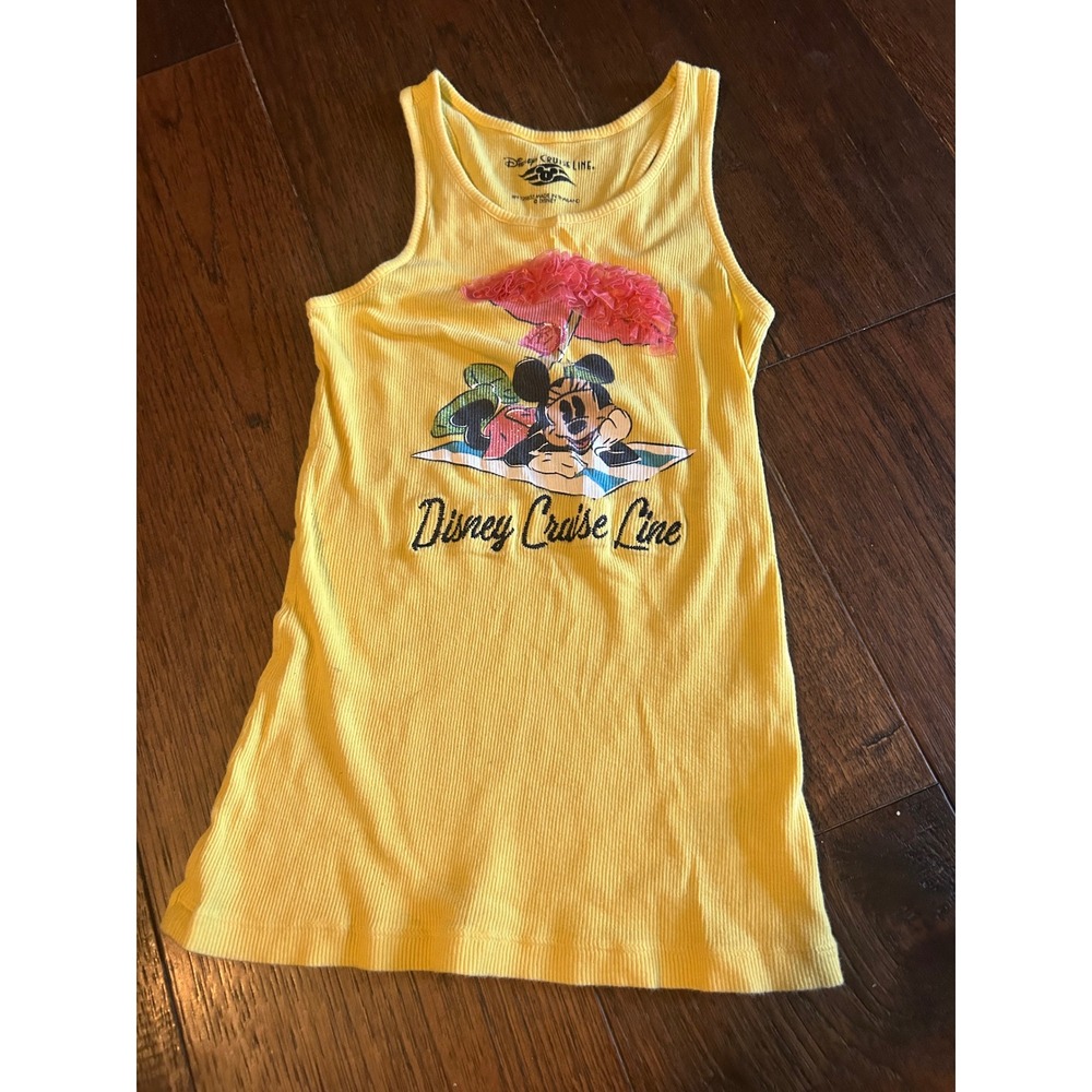 Disney Cruise Line Girls Yellow Minnie Mouse Ribbed Tank Top Ruffle Umbrella L